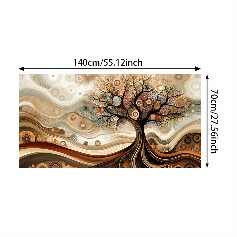 TEMU 1pc Extra Large Modern Abstract Tree Of Life Canvas Wall Art - Brown, Golden, Beige Swirls Painting, Frameless Contemporary Decor For Living