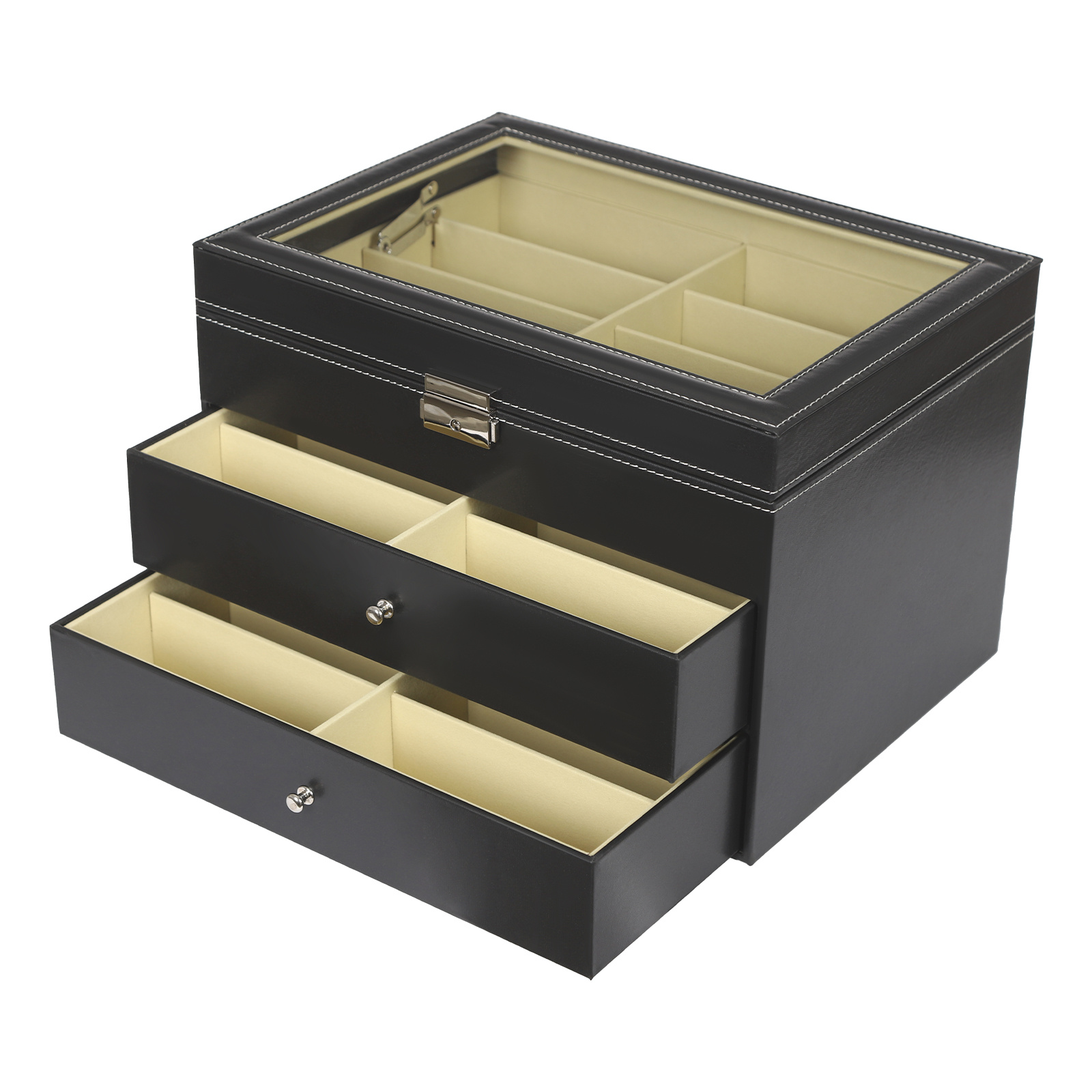 TEMU portaocchiali a 3 ripiani con 24 scomparti, mobiletto con piano in vetro e ribaltabile con serratura - Cassetti adatti per occhiali , orologi,