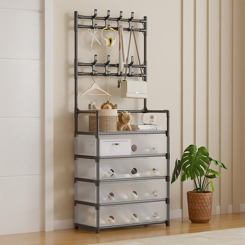 Simple Dustproof Shoe and Hat Rack, Multi-Layer Entryway Shoe Shelf for Home, Dorm, and Rental Apartments, All-in-One Shoe Storage Cabinet CS