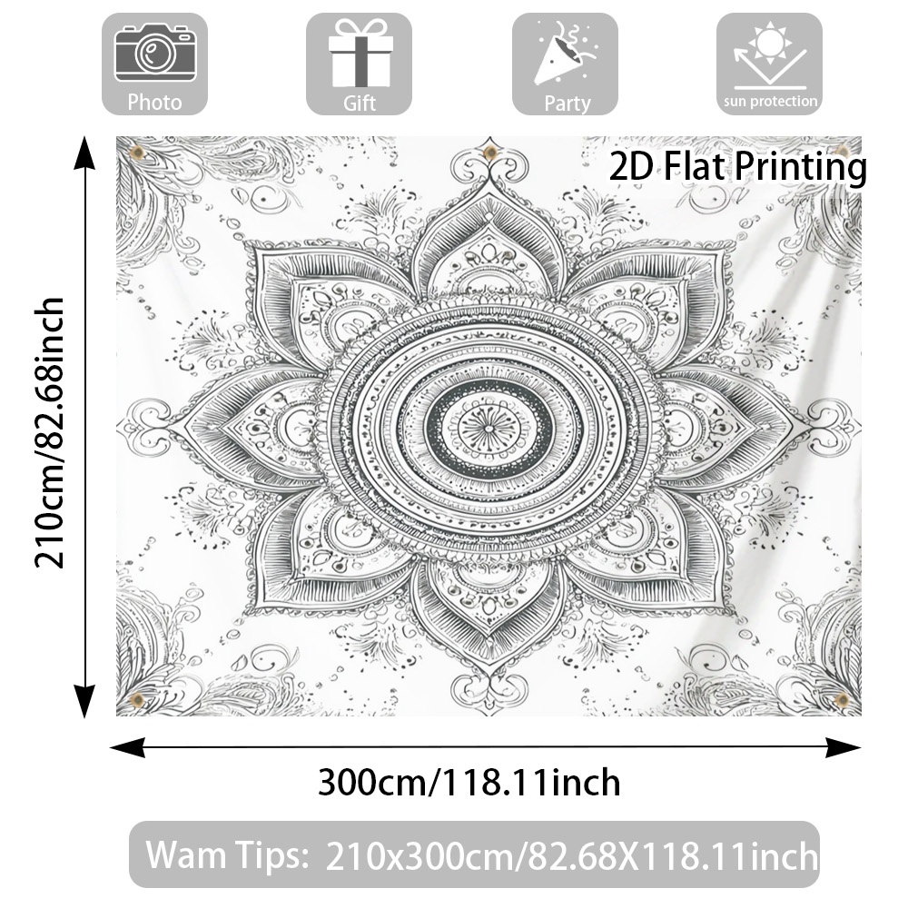 TEMU Outdoor Sunshade - 2d Flat Printing Floral Mandala Pattern Canopy , Essential For Beach Holidays, Road Trip Camping & , Windproof Durable Sun