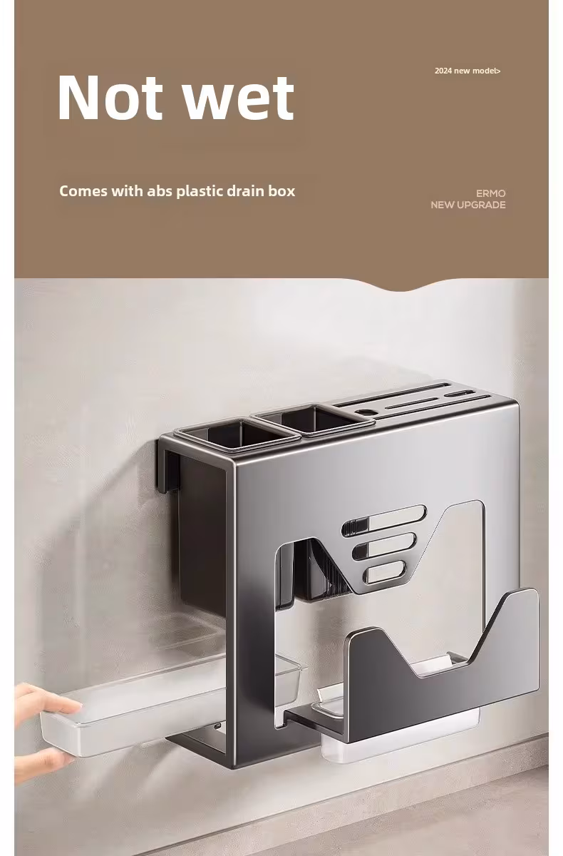 wall mounted kitchen knife rack with chopstick tube storage metal integrated storage rack for cutting tools and chopping boards Product details 4