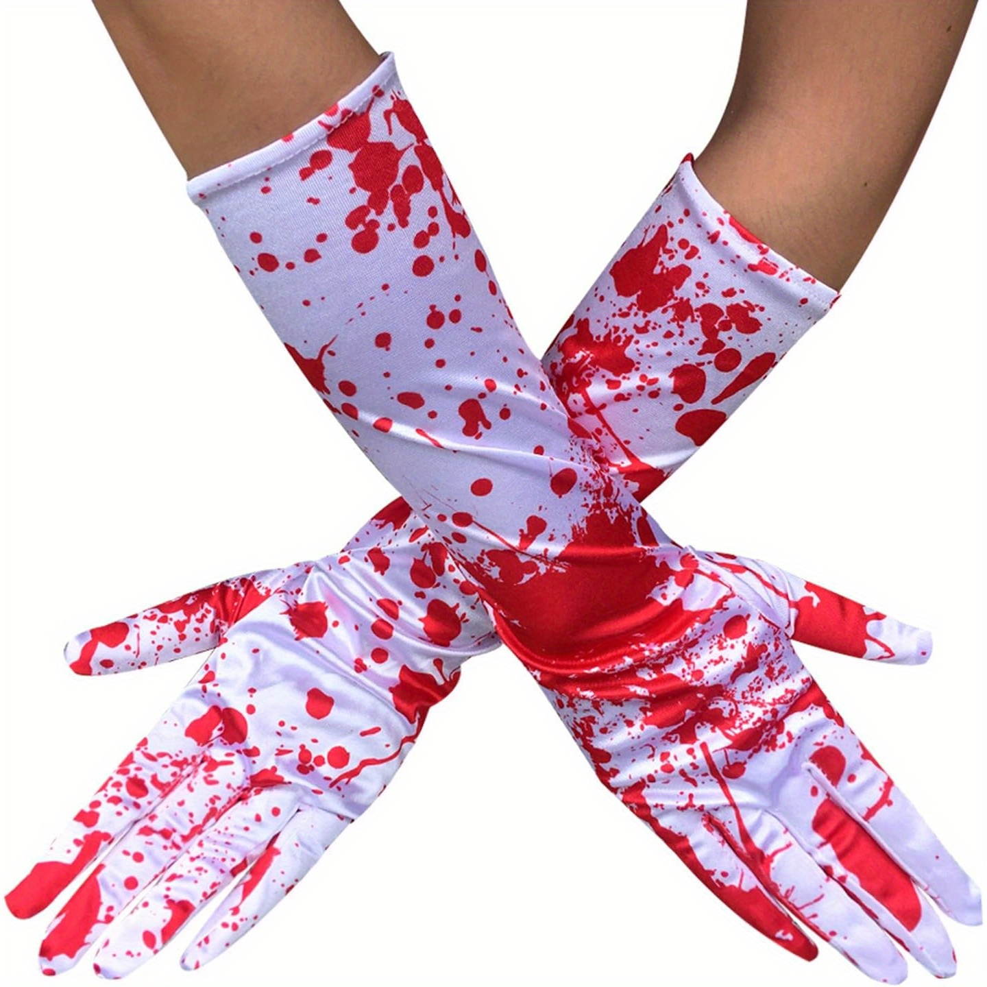 Image of Blood Splatter Gloves Suitable For Halloween Party Costume - Scary White Bloody Gloves With Realistic Blood Effects, Blood Drip Accessories For Vampire Cosplay, Role Play & Themed Events