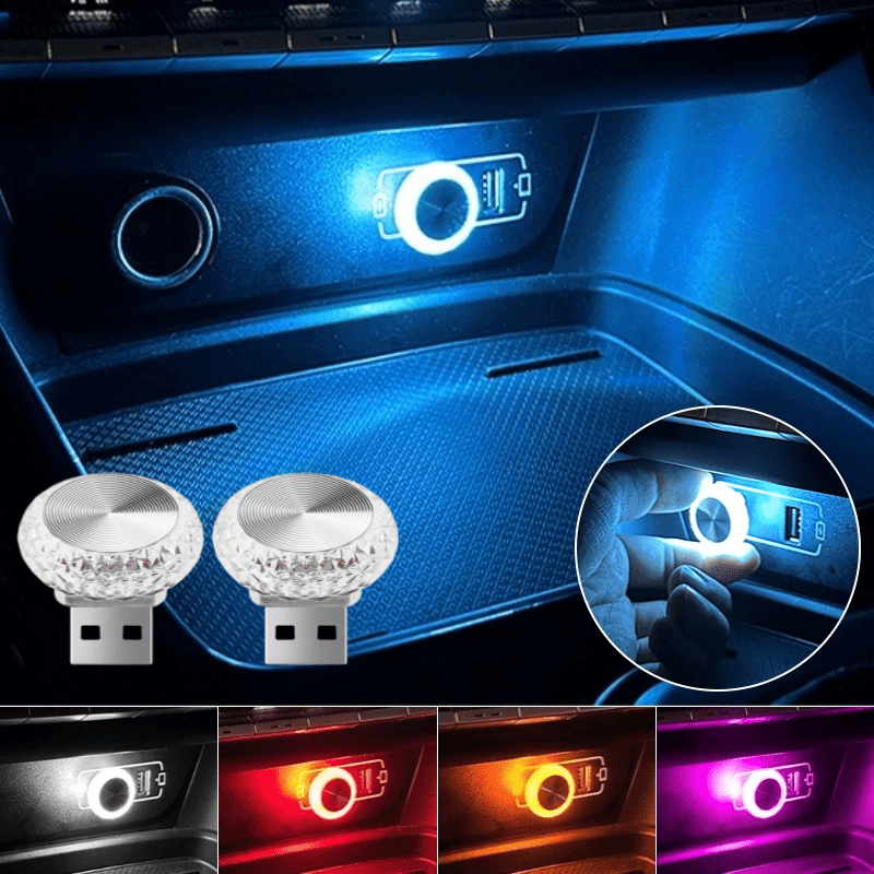 

2pcs/set Car Usb Ambient Lights, Mini Size Lighting Led Lamps Car Interior Decorative Lights, Home Auto Accessories