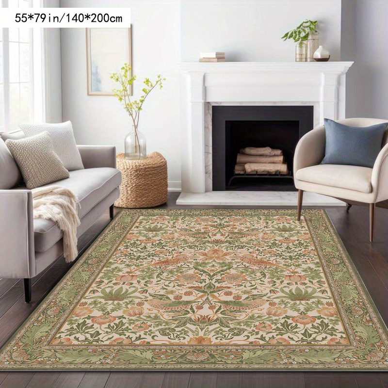 TEMU Soft Plush   Dotted Plastic Bottom, 1pc Traditional Floral And Bird Pattern Rug, Upgraded Soft Area Rug, Suitable For Living Room, Bedroom,