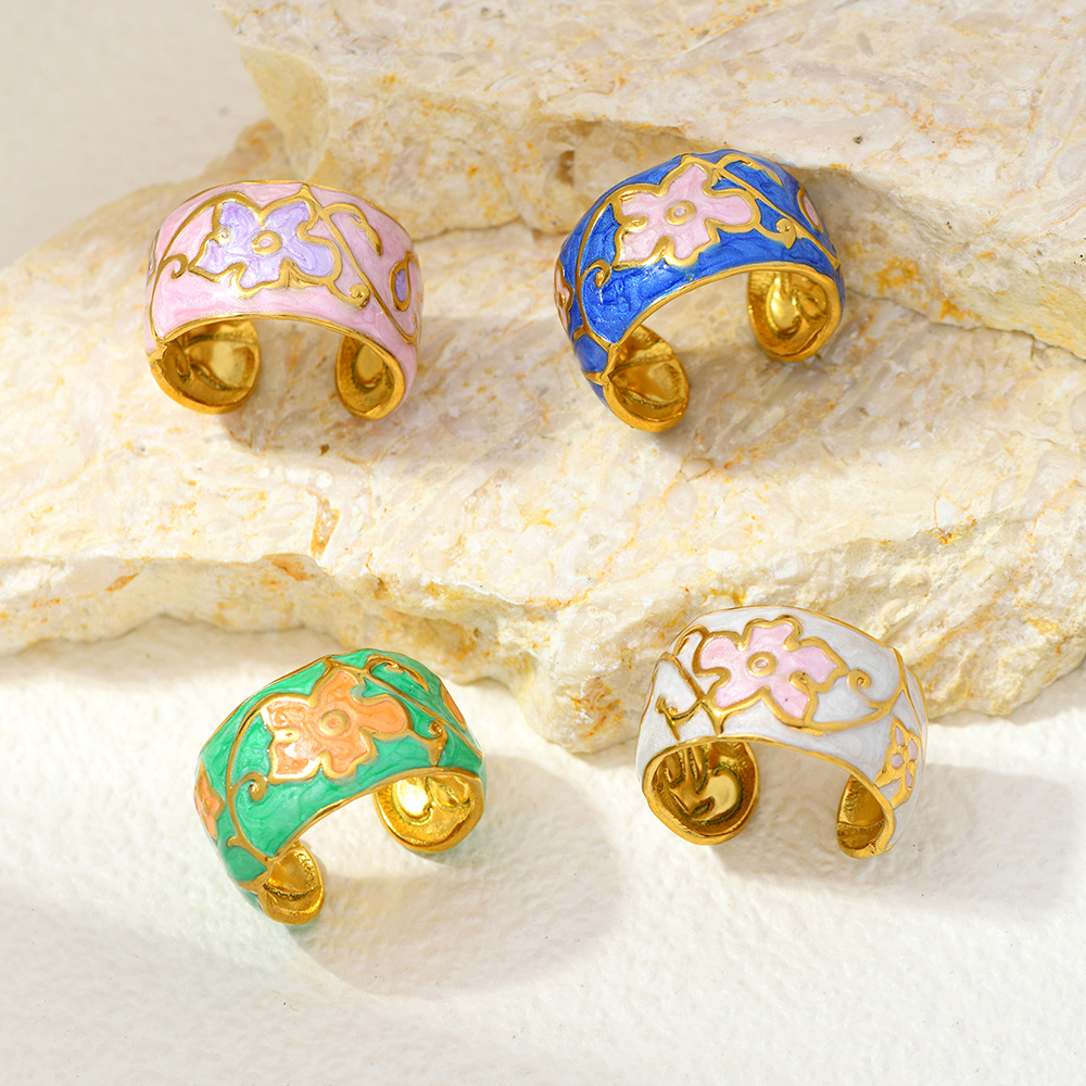 High-Quality Titanium Steel Flower Dripping Oil Open Ring