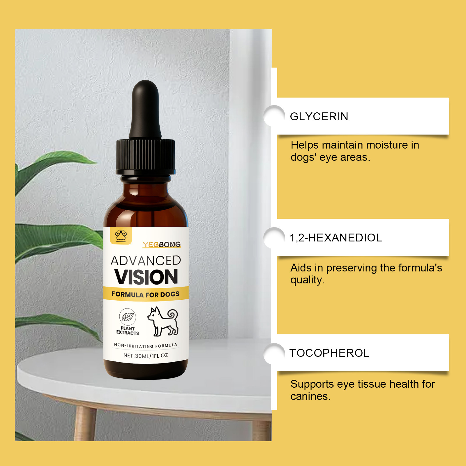 YEGBONG Advanced Vision Formula for Dogs, Improve Eye Clarity, Plant Extracts Eye Care Drops, Non-Irritating Gentle Formula, Supports Canine Eye Health & Visual Function, Daily Eye Care for All Dog Breeds, 30ML/1FL.OZ - Image 4