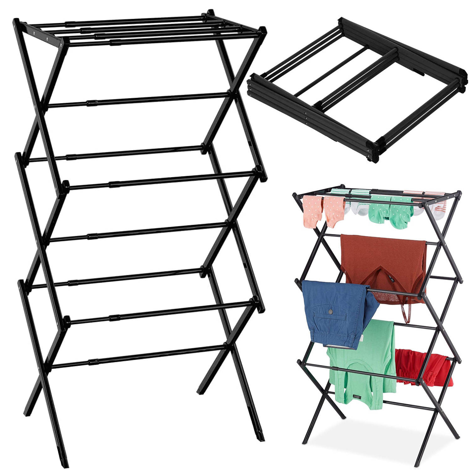 6-tier Heavy-duty Expandable & Collapsible Metal Clothes Drying Rack - Space- Portable Laundry Dryer Suitable For Clothes, Towels, Showers, Camping, Small Spaces, Dorms, , Drying Racks
