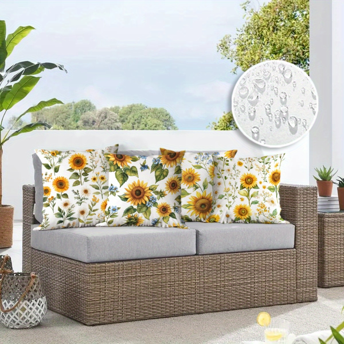 4pcs High Quality Outdoor Cushions for Patio Furniture Coastal Sunflower  Ocean-Inspired Decor, Machine Washable with Zipper Closure, Durable