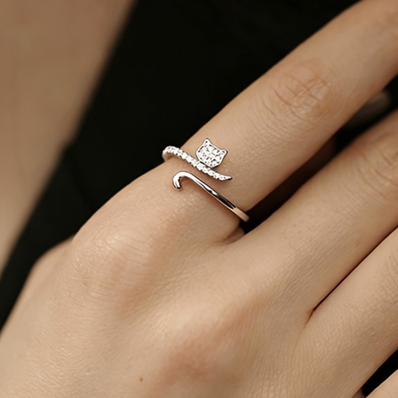 Kitten Tail Cute Cat Open Adjustable Ring for Women Daily Wear Party Trendy Simple Animals Ring Jewelry Gift