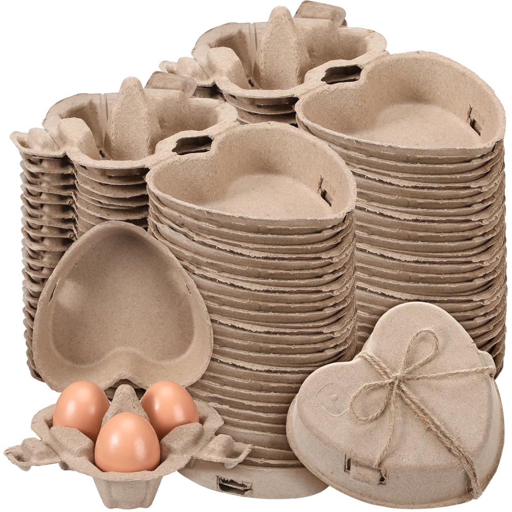 Image of 24pcs Easter Heart Shaped Eggs Cartons | 3 Count Valentine Egg Cartons With Jute Rope, Reusable Cardboard Storage Baskets Holder Tray For Kitchen Holiday Gifts Market Farm