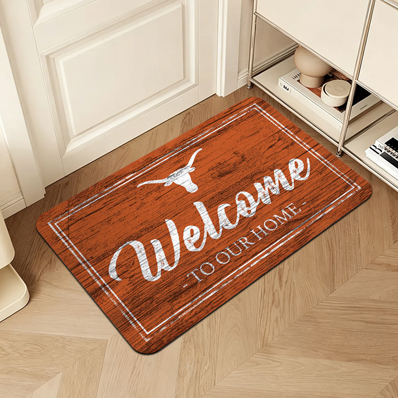 TEMU 1pc Head Welcome Home Suitable For Western Cowboy Themed Decor, Thick Plush With Non-slip Backing, Machine Washable Indoor Entryway Mat Suitable