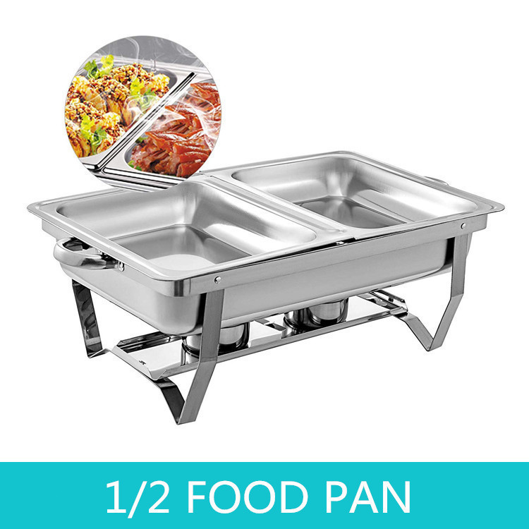 1 2pcs 8qt stainless steel chafing dish set rectangular buffet warmer with foldable stand   full half pans for weddings parties banquets catering events details 0