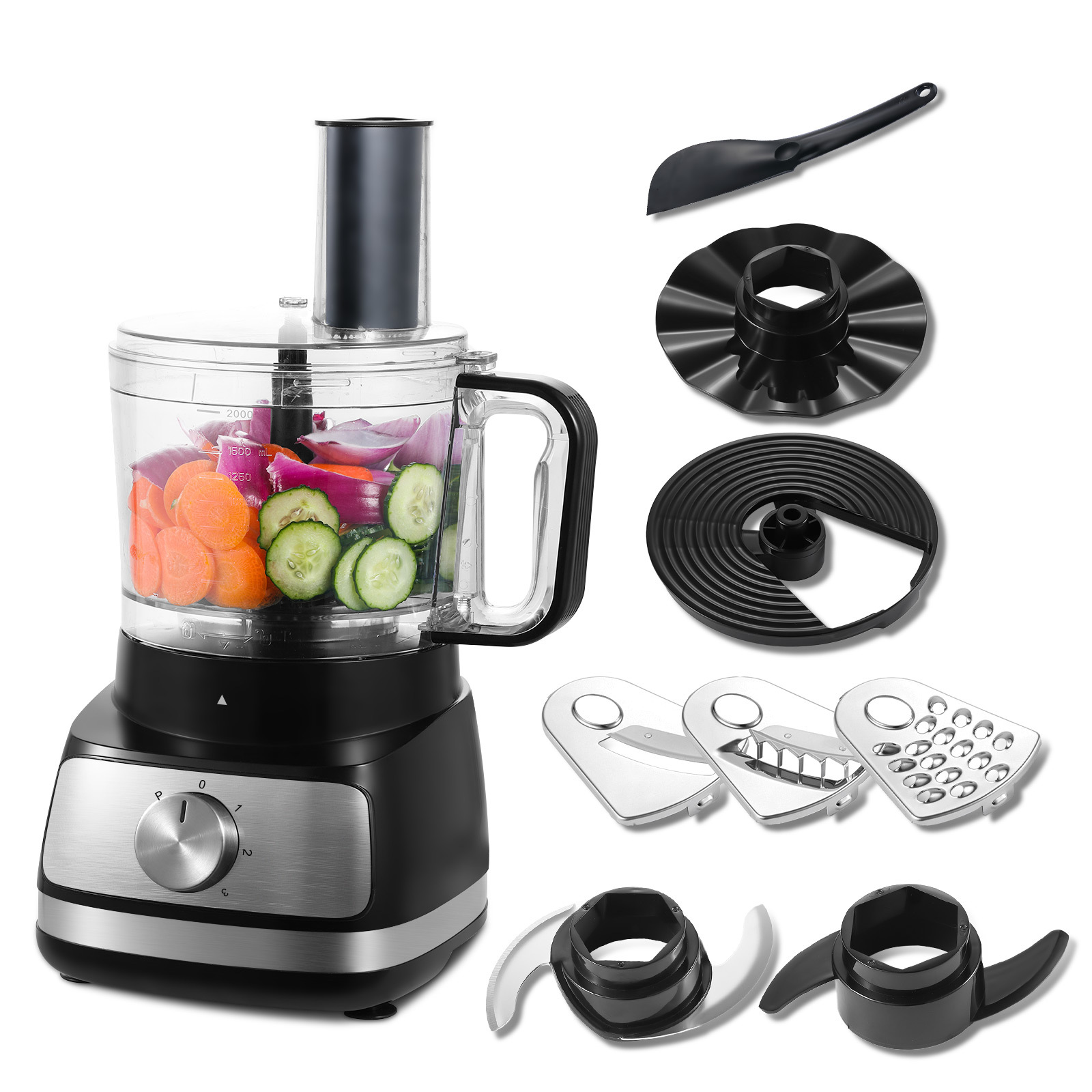 TEMU 800w Food Processor And Blender With Chopping Slicing Shredding Kneading Stirring, Multifunctional Food Processor, 3 With , 2l Mixing Bowl