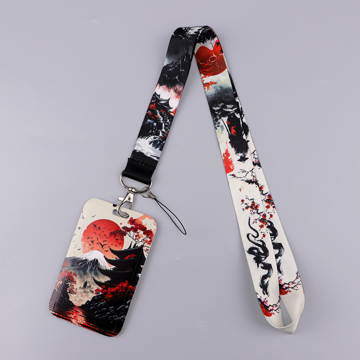 TEMU Cordon de monture 2D 1pc style japonais avec porte-carte d'identité, sangle de cou rouge avec impression Sakura et pour carte de bus, badge de