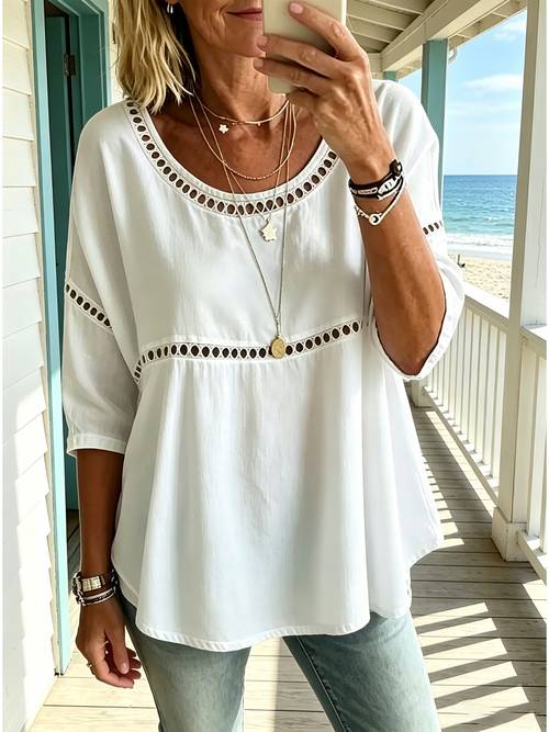 womens standard size three quarter sleeve top simple round neck casual retro floral print shirt top suitable for spring summer autumn comfortable elegant versatile