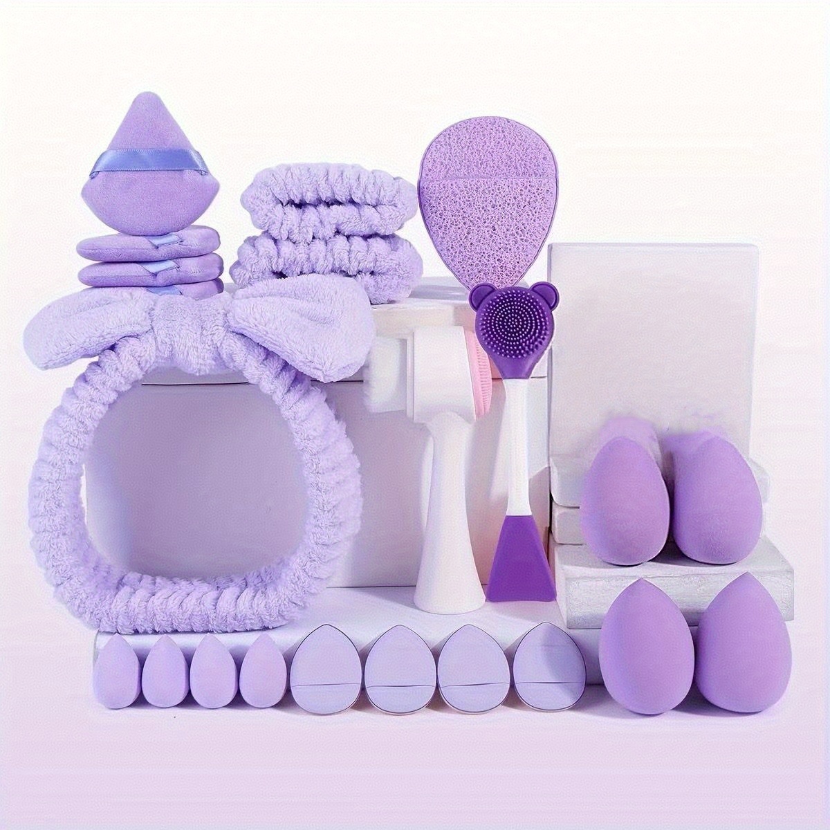 TEMU Juego profesional de 22 piezas para limpieza facial, incluye 4 beauty blenders grandes & 4 blenders & 4 esponjas para dedos & 3 correas para