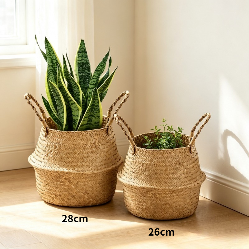 TEMU 2pcs [26cm X 28cm] Household Circular Storage Baskets With Handle, Large Capacity Storage Baskets, Multifunctional Foldable Storage Baskets,