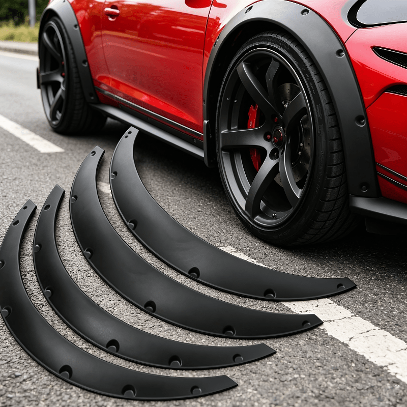 TEMU 4pcs Set Black Car Mud Flaps, Widened Wheel Arch Trim, 2 Sizes , Anti-scratch Mudguard Protector, Off-road Look, Easy Installation