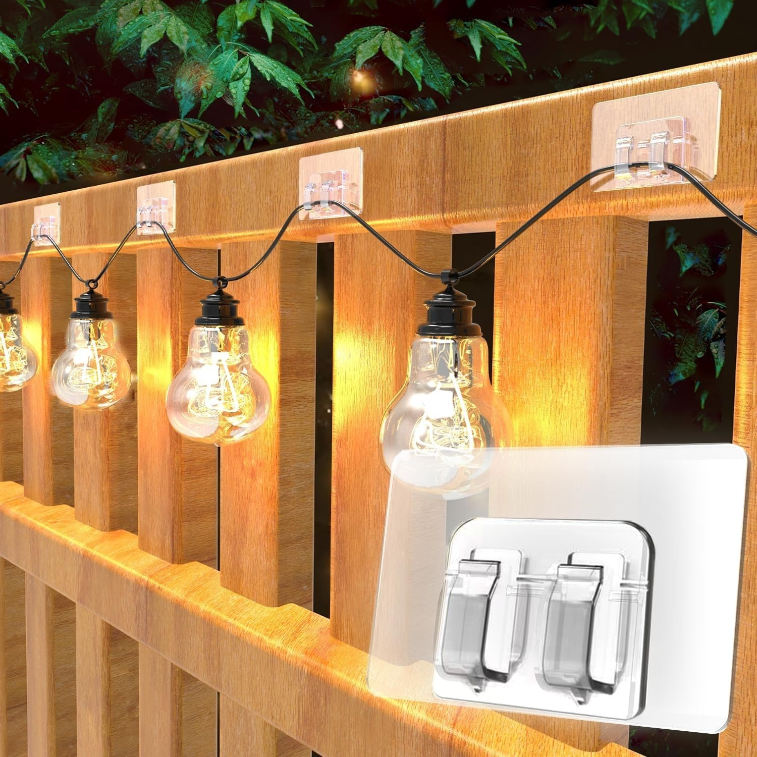 

80pack 160pack Hooks For Outdoor String Lights Clips With Adhesive Strips - Waterproof, Uv-resistant, No-damage, Installation For Christmas, Patio, Garden Balcony Decor, Cable Holders For Hanging