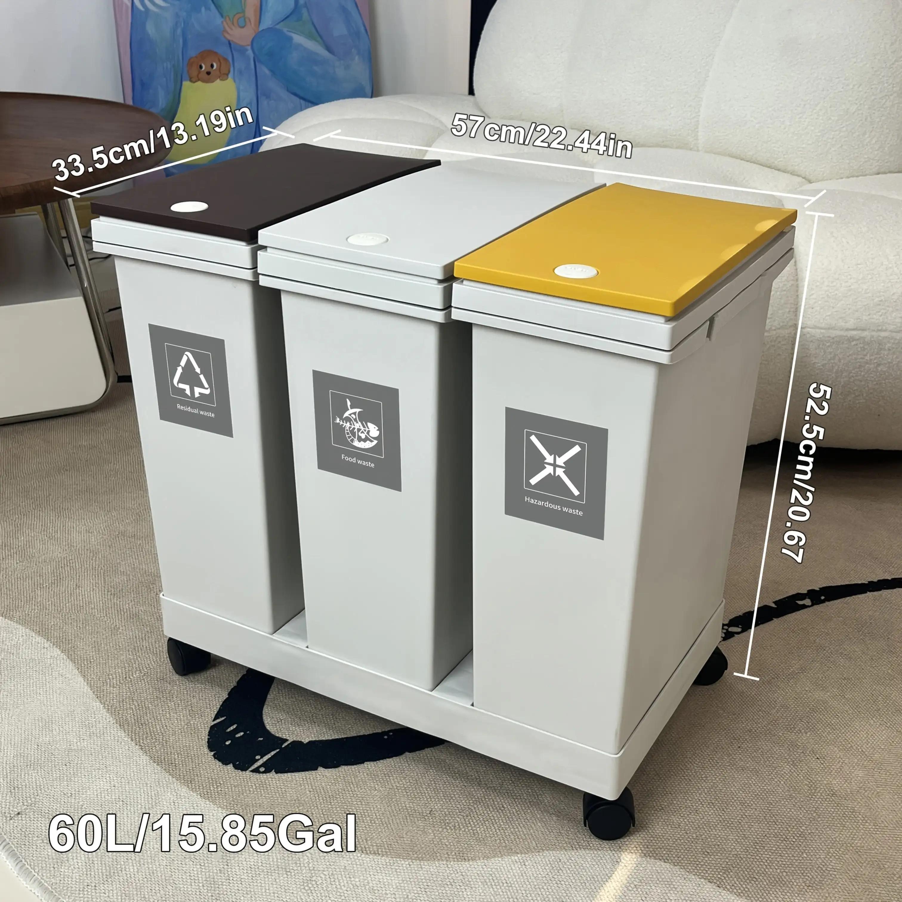 Extra Large Heavy-Duty Heavy-Duty Rectangular Trash Can with Lid & Wheels - Heavy-Duty Plastic Construction, Removable Compartments & Top Lid - Heavy-Duty Moving Bin for Home, Kitchen, Office, - Heavy-Duty Large Trash Can with Casters - Ideal for Wet/Dry Waste Sorting - Space-Saving Design - Perfect for Holidays, Housewarming Gifts - White/Black/Yellow/Gray/Beige Options, Garbage Cans for Kitchen, Kitchen Bins for Rubbish And Recycling, Diaper Trash Can, Trash Can On Wheels,