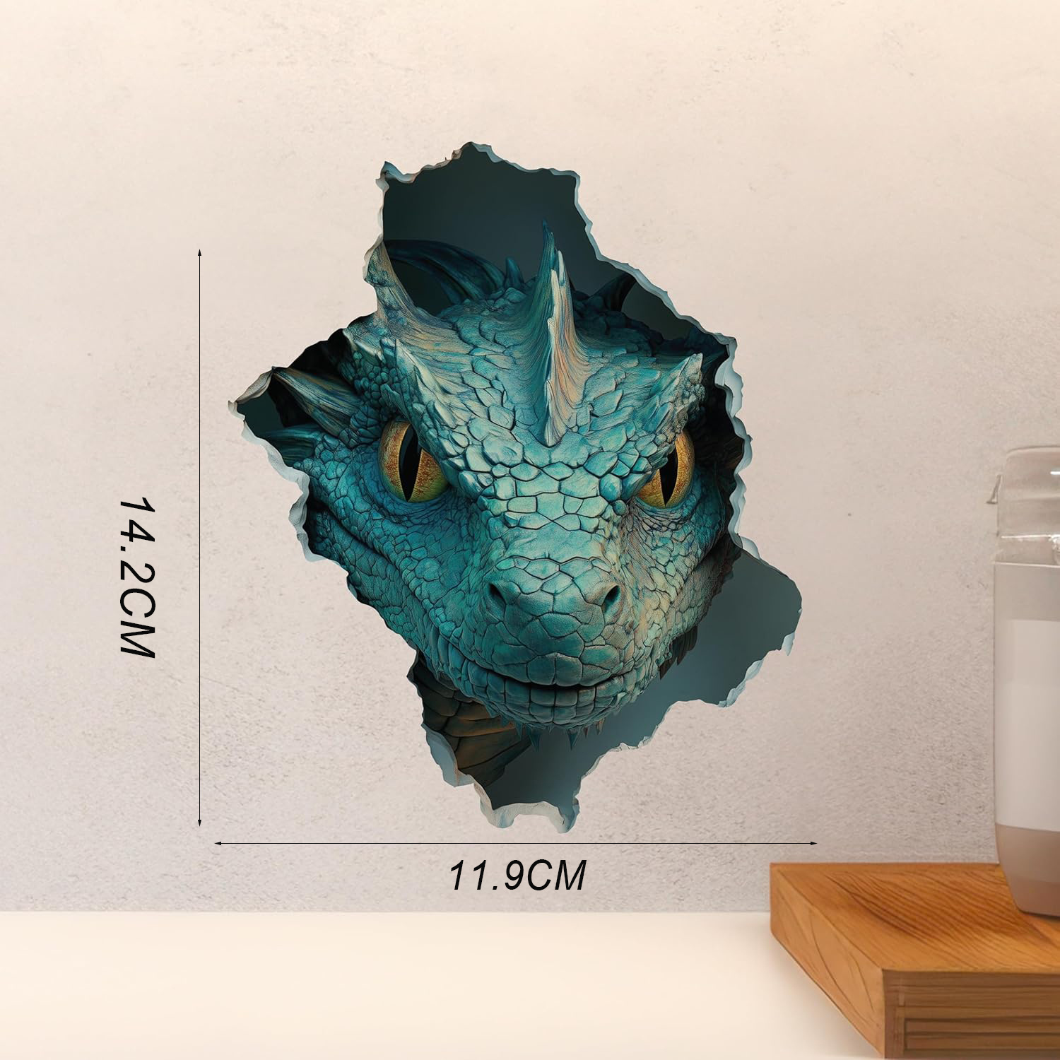 TEMU 2d Flat - 1pc Teal Dragon Wall Decal - 3d Effect Hole Sticker, Flat Vinyl Design