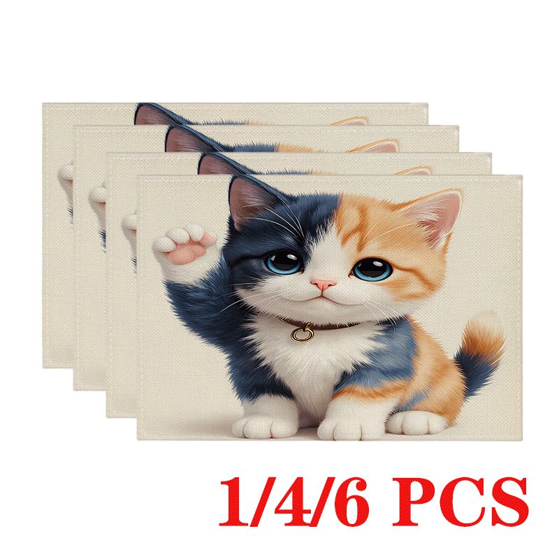Rechteckige Katzen Platzsets Abwaschbare Polyester Tischsets_voghion.com