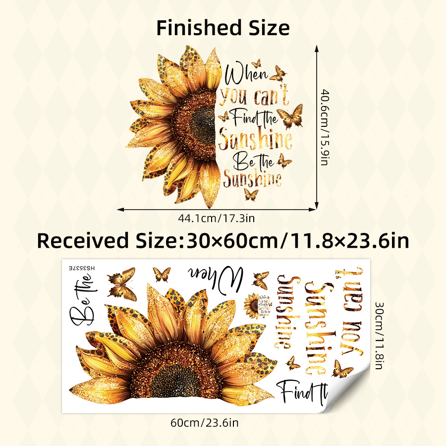 Image of 1pc Vibrant Sunflower & Wall Stickers - Self-adhesive, Removable Pvc Decals With Inspirational Quote, Bedroom, Living Room & Office Decor, Removable Wall Art| Design|selfadhesive Sticker