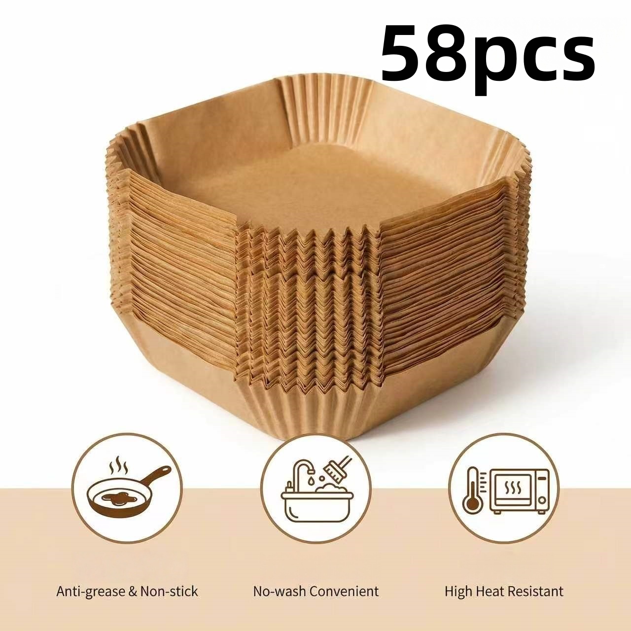 Image of 58pcs Air Fryer Parchment Liners, Oil-proof& Heat-stable, Disposable Hygienic Design, Works With Air Fryer, Oven& Microwave, Essential Kitchen Baking Accessory