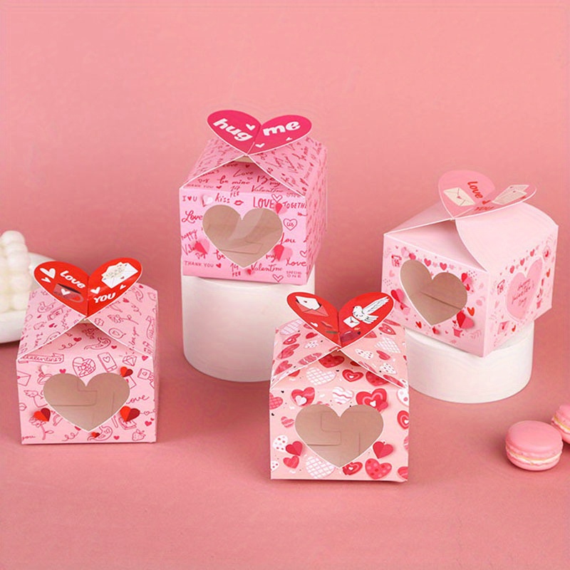 

12/24pcs Love Heart Gift Box Chocolate Square Wedding Favor Cake Gift Packaging Box Valentine's Day Party Decoration