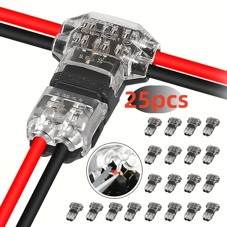 TEMU 25 New T-type 2-pin Wire Connectors, Durable Low Voltage Connectors, No Soldering Or Stripping Required 3-way Connectors For Led Strips And