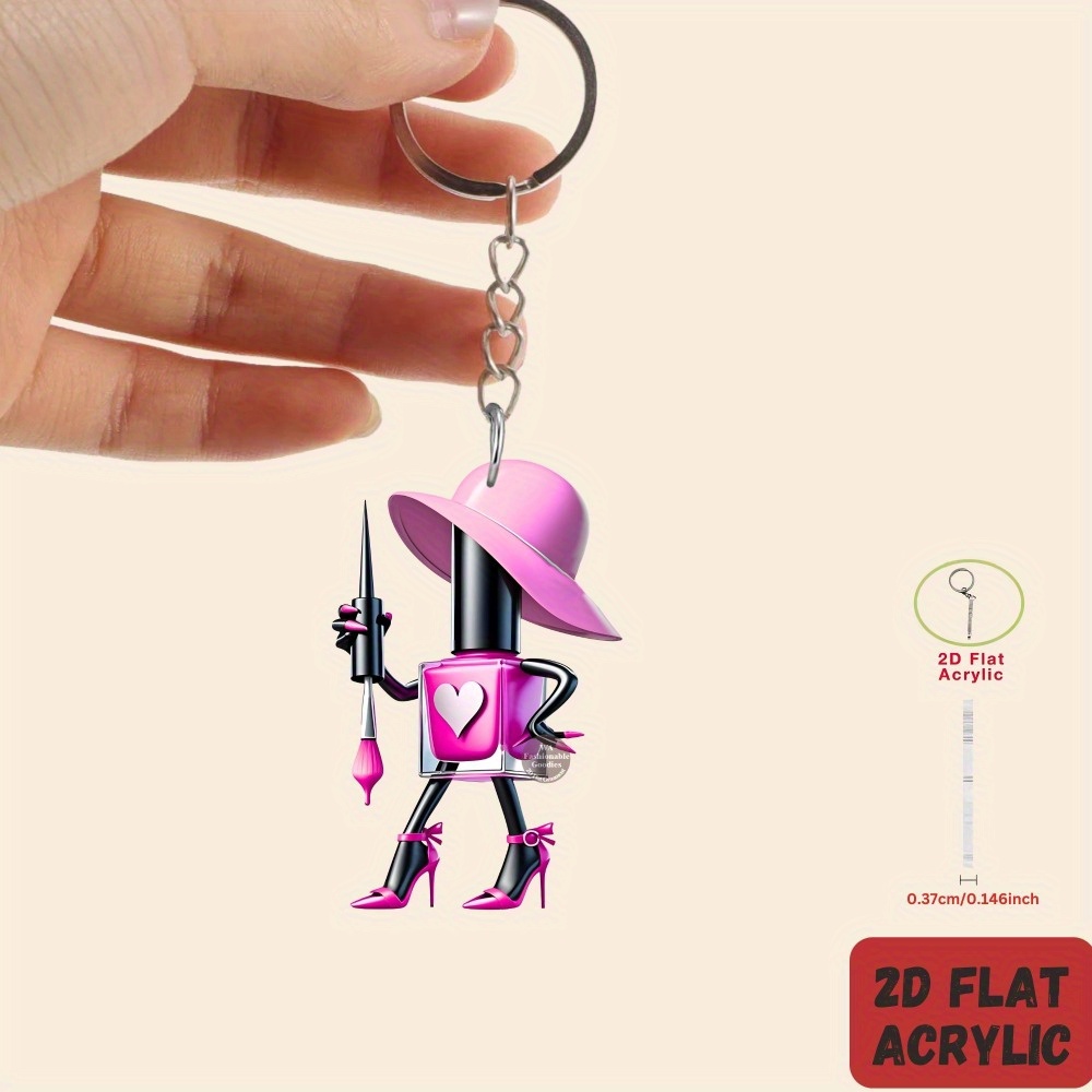 TEMU Portachiavi a tema per unghie 2D piatto, 1pz/7pz, per /auto/cellulare/decorazione chiave, regalo per festa di /compleanno/ dei portachiavi