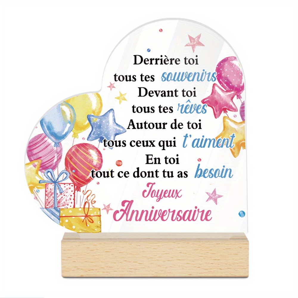 TEMU [2D Plat] Décoration Putuo 1pièce Coeur Français En Acrylique Avec Base En Bois Décoration de Table, Vous Toutes Vos Devant Vous Tous Vos