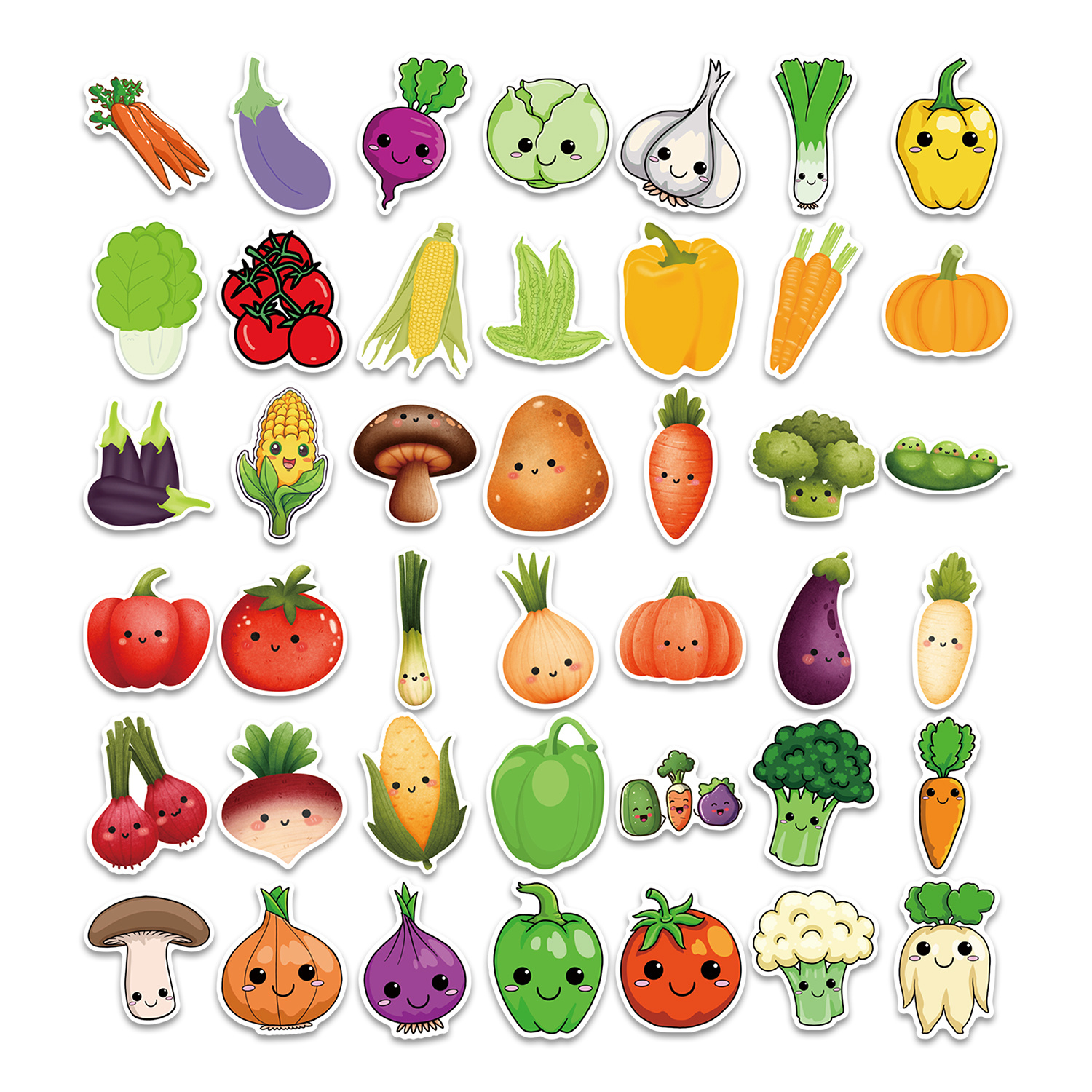 Image of 50pcs Fun And Cute Vegetable Series Cabbage And Stickers, Suitable For Decorating Skateboards, Phones, Computers, Water Bottles, Diaries, Scrapbooks, And Other