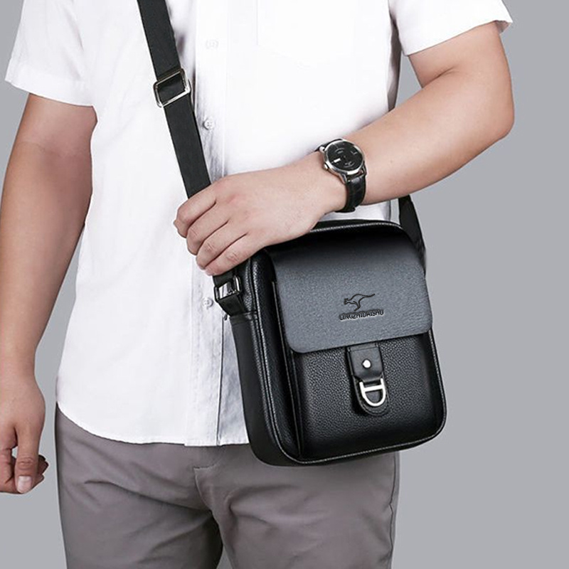 Sacoche Bandoulière Homme – Messenger Cuir Kangourou Sacoche - Adaptée aux quatre saisons - Sac à bandoulière unisexe carré pour hommes, sac bandoulière, imprimé kangourou vertical décontracté, sac messager portable pour voyage d
