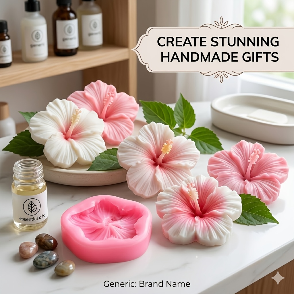 Image of A Set Of 3 Silicone Molds Featuring A 3d Hibiscus , Perfect For Making , Plaster, Clay, And Resin. Very Suitable For Occasions Such As Valentine's Day, Easter, Mother's Day, And Weddings