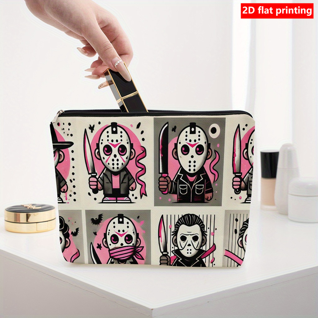 TEMU 2d Flat Printing Makeup Bag 1pc, Holding Knife Design, Unisex Portable Foldable, Zipper Closure, Unscented, Suitable For Friendship, Christmas,