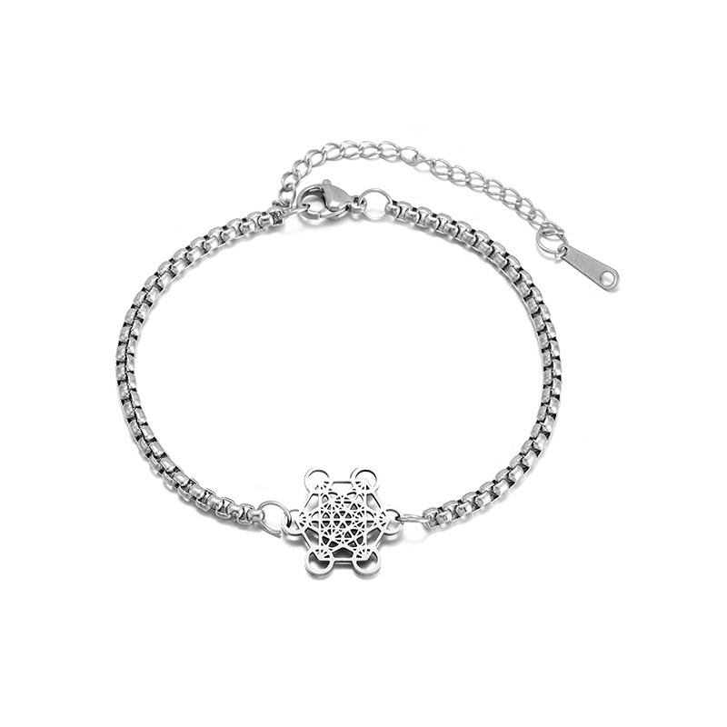 TEMU Bracciale 1 pz di Minimalista per | Stile Occidentale Geometria della Vita Catena a Scatola in Acciaio Inossidabile | Accessorio di Tendenza Y2K