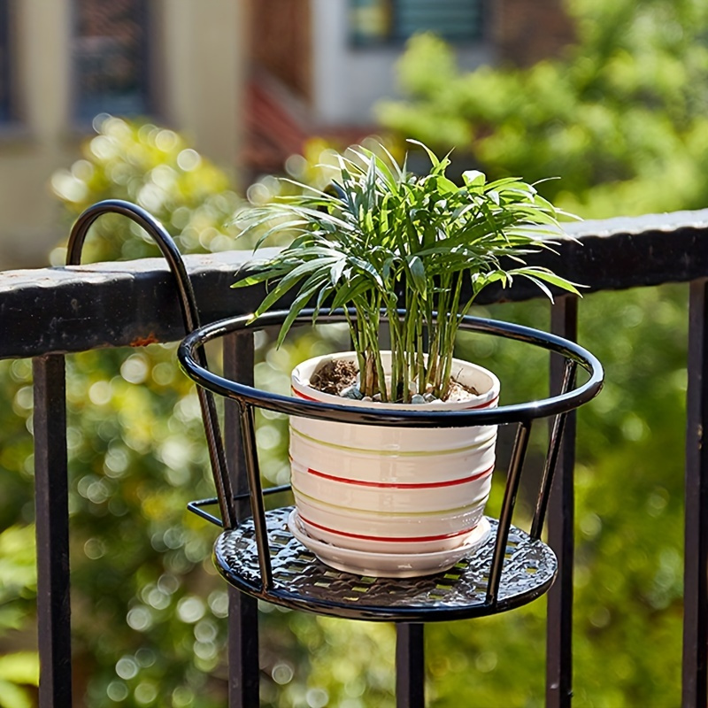 2pcs, Modern Metal Balcony Flower Stand, 8.66inch Hanging Outdoor Railing Flower Pot Stand, Indoor Iron Bonsai Stand, Used For Home Garden Decoration