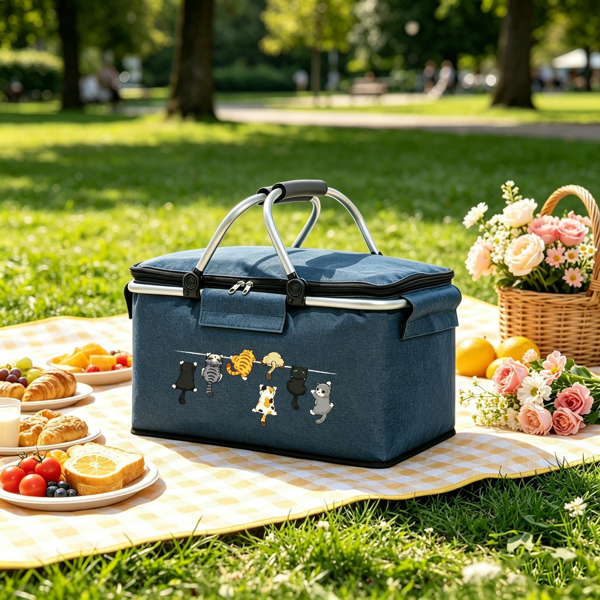 TEMU 1pc Outdoor Insulated Picnic Basket, Foldable Picnic Bag, Portable Bento Basket, Outdoor Travel And Lunch Insulated Food Box, Suitable For