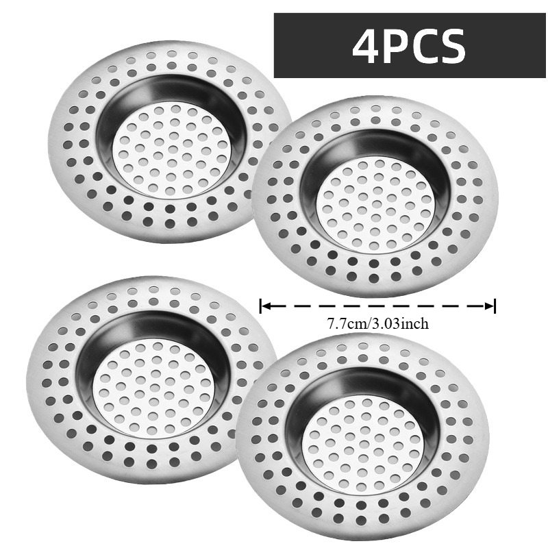 Image of 4pcs 304 Stainless Steel Sink Drain Plug & Strainer - Heavy-duty Hair/food Catcher, For Shower, Bathtub, Sinks - Easy-clean Clog, Compatible With Drains (4pcs)