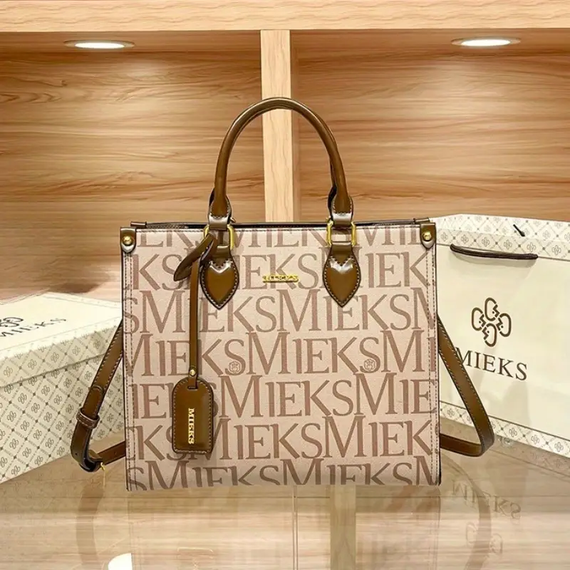 2025 new womens tote bag large capacity beige microfiber with hardware multiple compartments adjustable shoulder strap zipper closure for commuting work casual versatile carryall hardware Product details 2