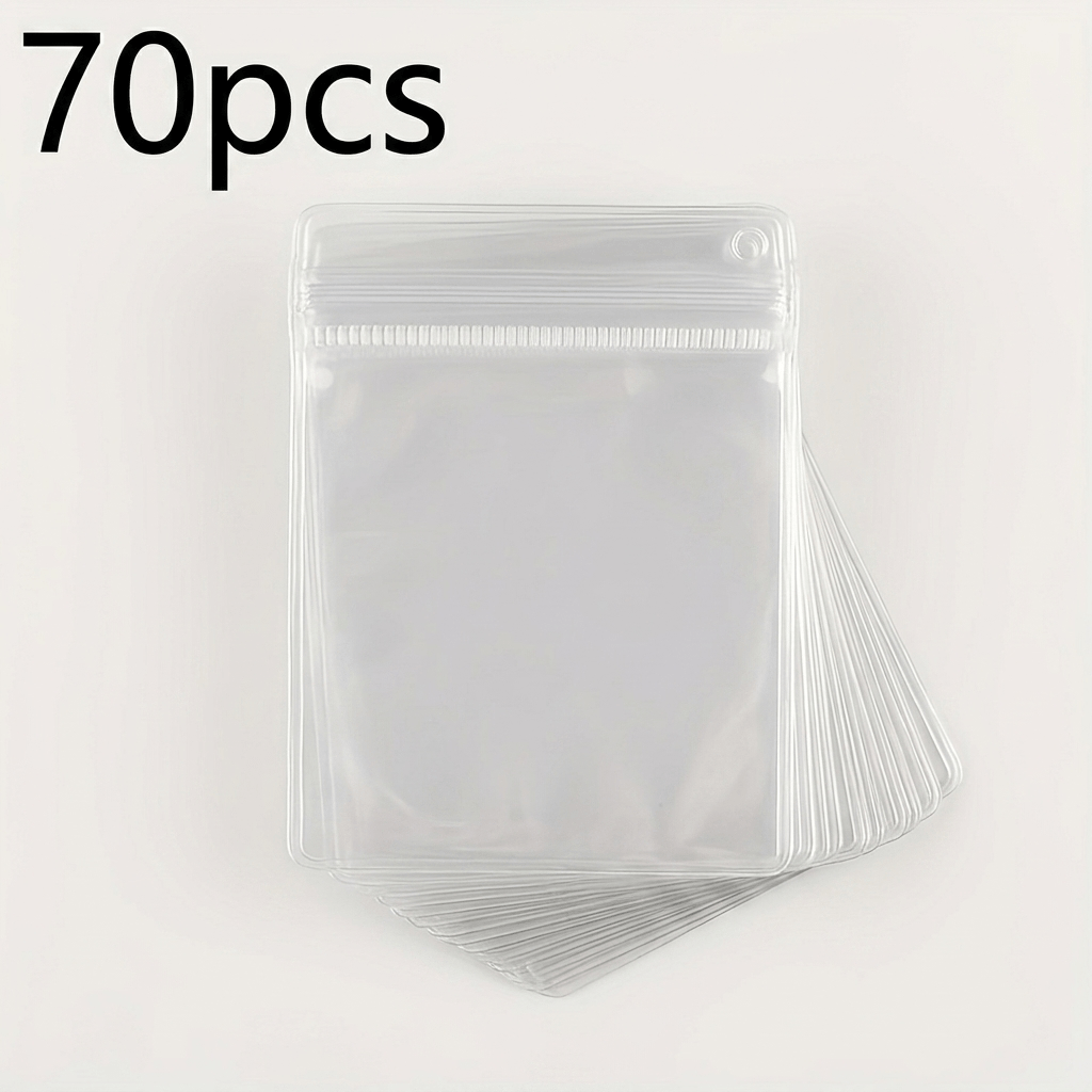 TEMU 1 Set Of 70pcs Pvc Zipper Bags, Each Measuring 3.15 X 2.. This Reusable Protective Cover Features A Hanging Hole, Reliable Zipper Closure, And