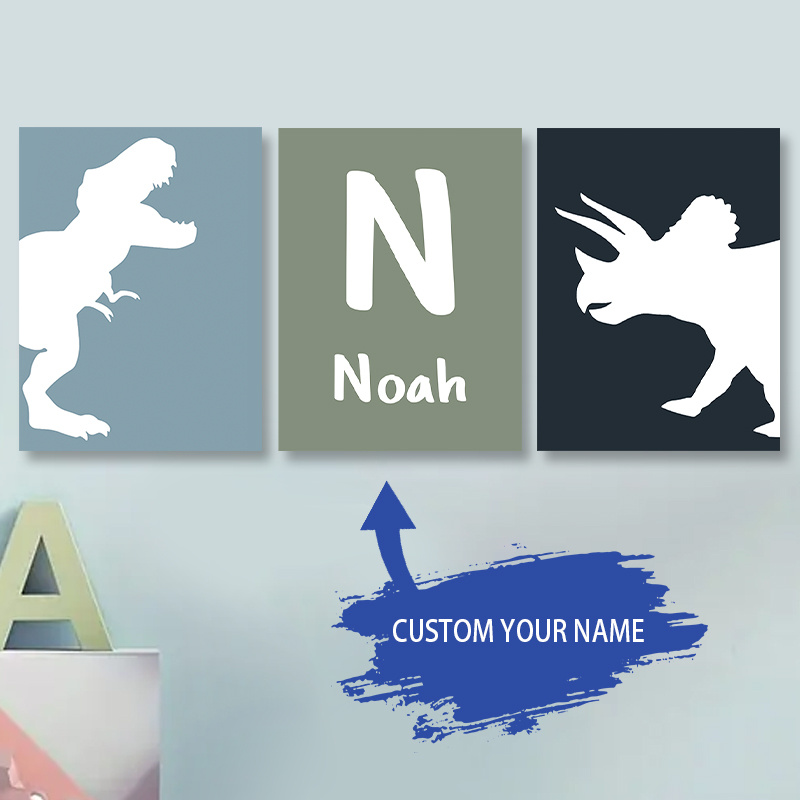 

Personalized 3pcs Dinosaur Set - Custom Name Canvas Prints For ' Room, Nursery & Dining Decor, Mixed Colors/white