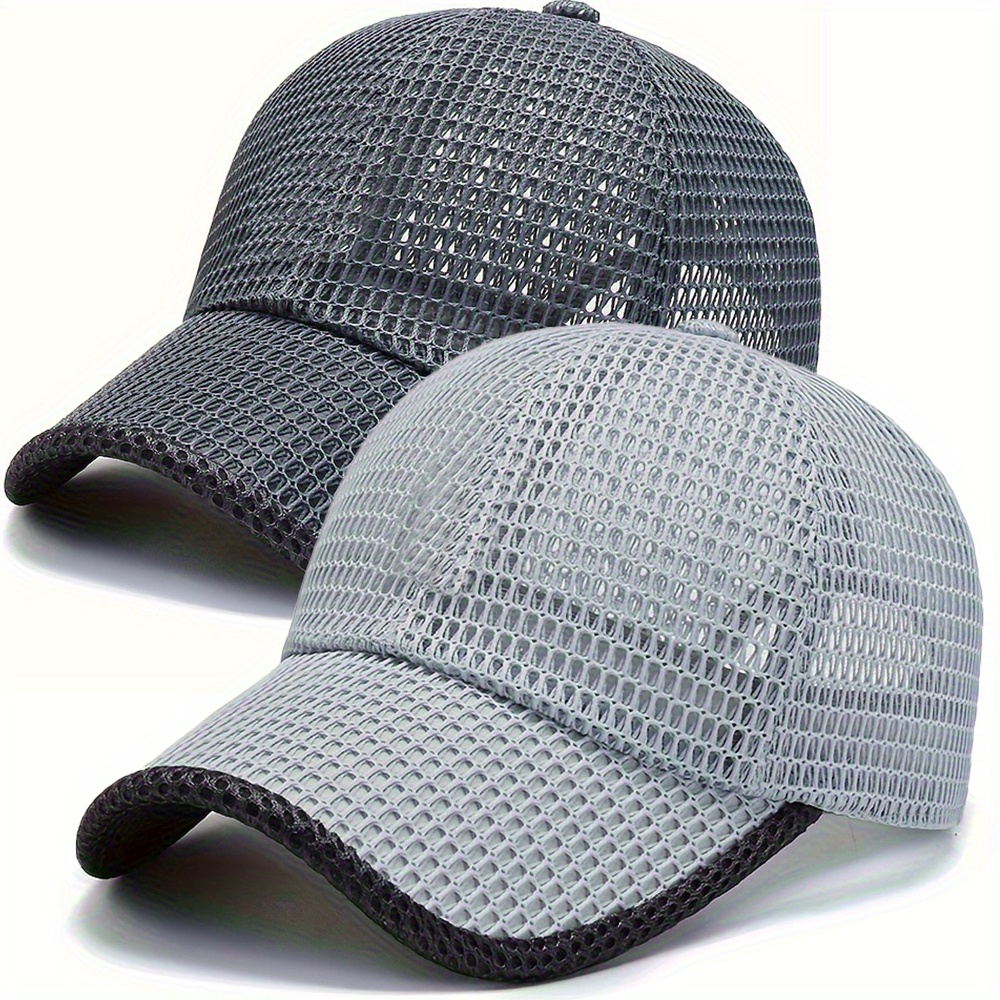 2pcs mens breathable mesh baseball cap adjustable summer sun protection hat for outdoor activities fishing leisure gray black fishing hat details 0