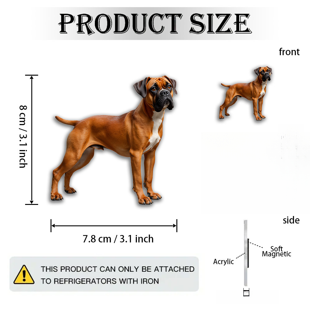 TEMU 1pc Ultra-realistic Boxer Dog Magnet, Ideal For Pet Lovers, Standing Dog-shaped Design, Glossy Fur And Eyes, Acrylic Decoration, Suitable For