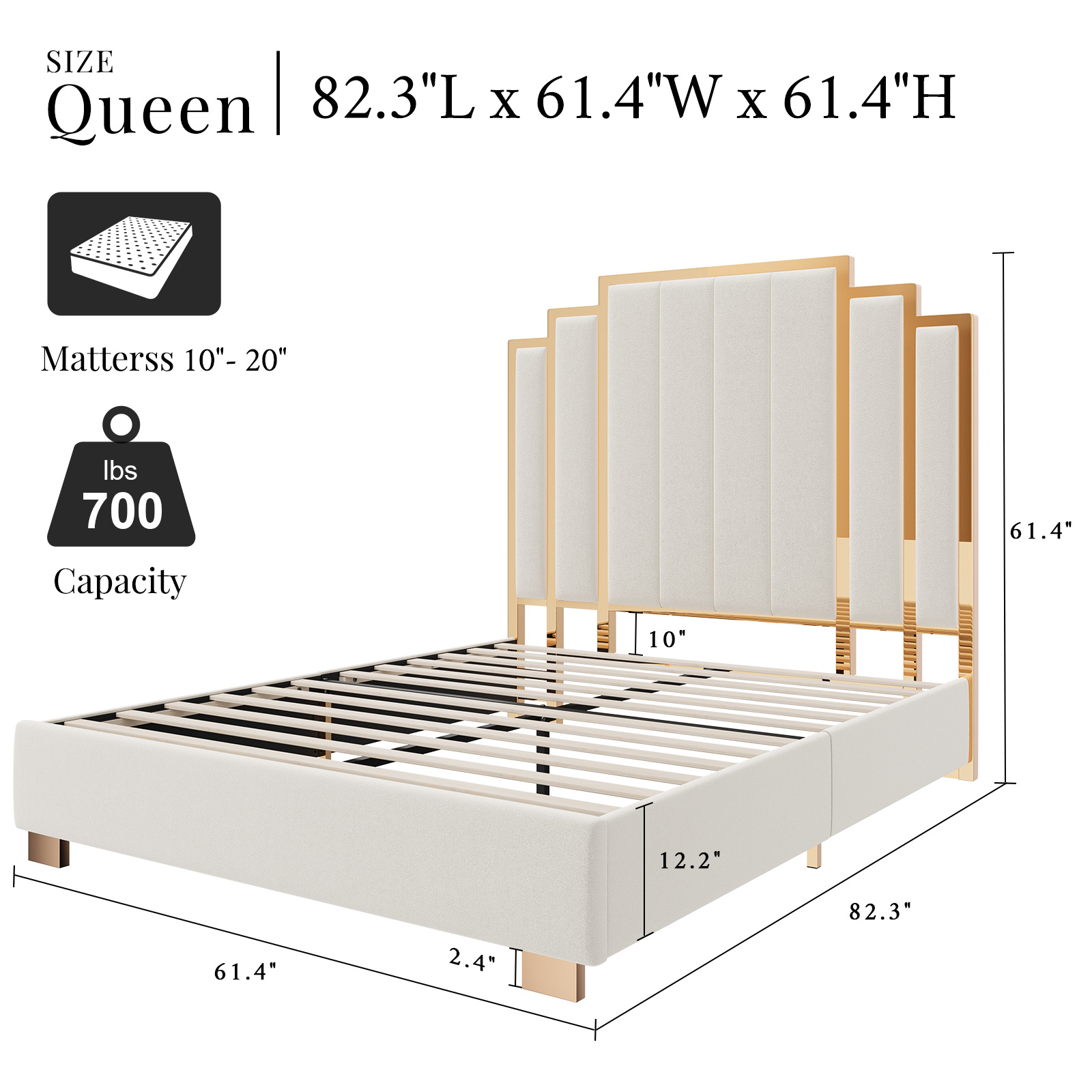 Luxury Velvet Platform Bed With Metal Frame Tall Channel-tufted Headboard Noise-free Sturdy Structure Spring Needed Easy Assembly Multiple Sizes