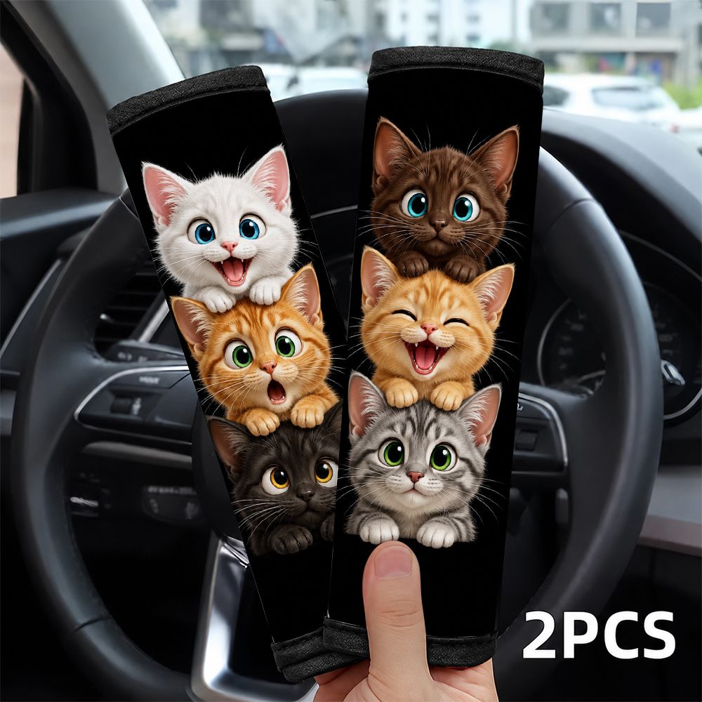 TEMU 2pcs Woyuo Car Seat Belt Shoulder Pads Compatible For Vehicles, Cute Kitten Suitable For Models & , Front Seat Protectors, Fashionable Auto