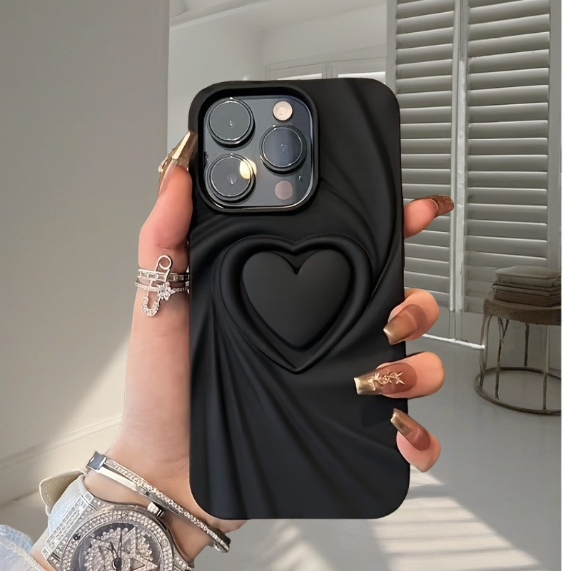 3D Love Creative Black Large Hole Mobile Phone Case, Suitable for Apple iPhone 16 15 14 13 12 11 Plus Pro Max Series Mobile Phone Cases, Holiday Gifts, Birthday, Girlfriend, Boyfriend, Friend or Yourself
