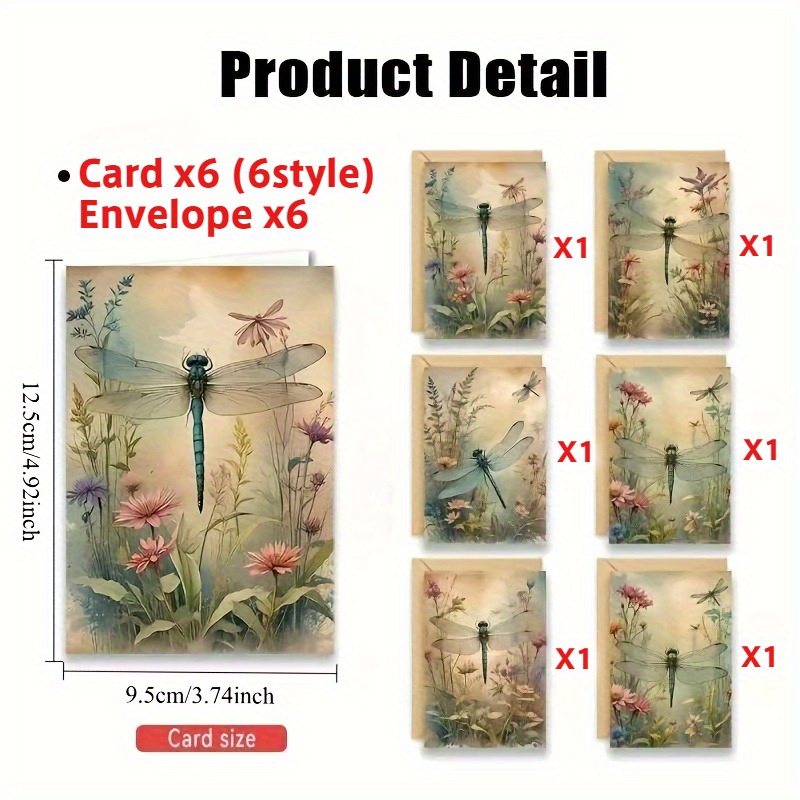TEMU 12 Dragonfly Greeting Cards With Envelopes, Blank Table Cards Suitable For Various Occasions, Ideal For Gifting , Teachers, Family, And ,