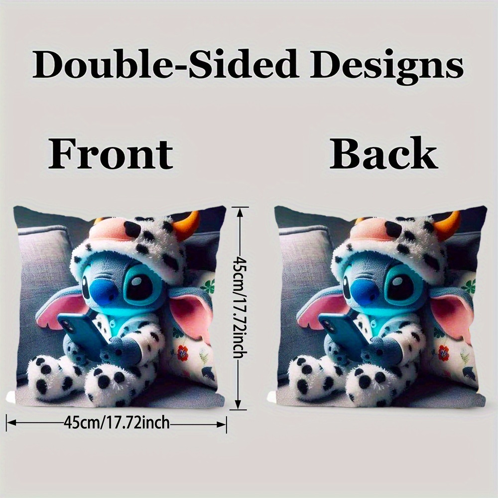 1pc Disney Stitch Plush Pillow - Stitch in Stitch Costume Cushion Case with Zipper Closure, Official Disney Stitch Bedspread for Birthday, Christmas, Easter Gifts - Soft Home Decor for Girls, Boys, Stitch Fans (Official Disney Merchandise) - Double-Sided Print, Hand Wash Only, Retro Style, Cute Stitch Design with Stitch Holding Phone, Ideal for Living Room & Bedroom Decor